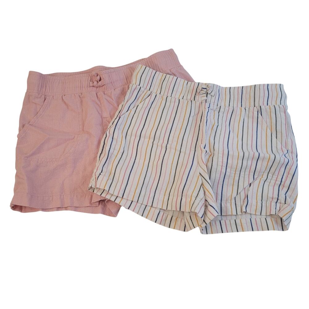 Girls Linen Blend Striped Shorts Set of 2 Size M 10-12 Summer Pink Vacation
